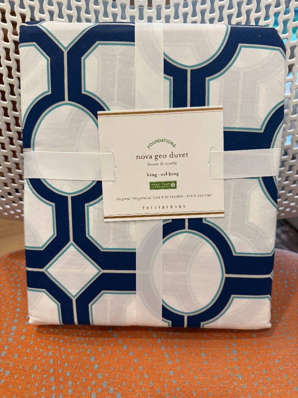 NWT Pottery Barn Foundations "Nova Geo" Duvet Cover King/Cal King Blue White